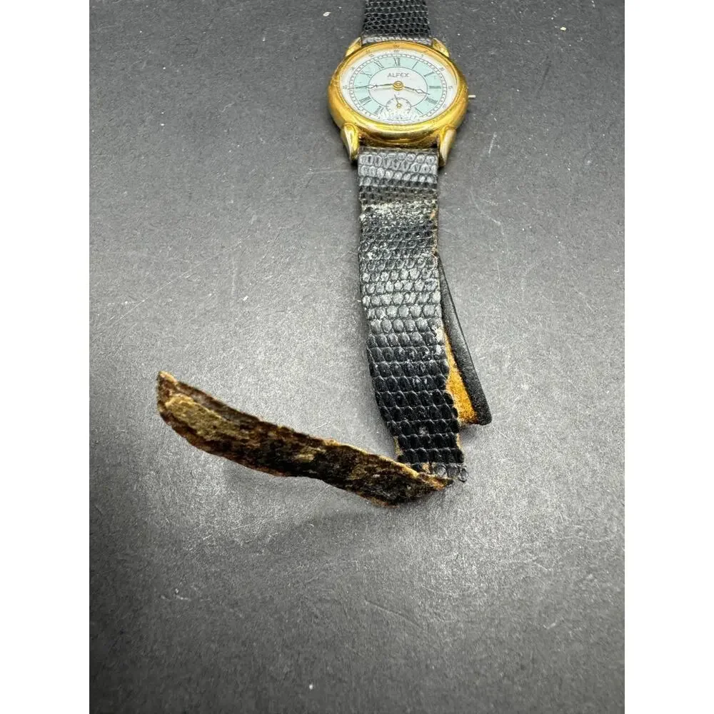 ALFEX Swiss Made Gold Tone Bezel Women's Wristwatch Black Leather Band